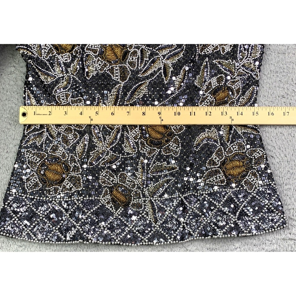 Black Tie Oleg Cassini Top Womens Size 8 Beaded Vintage Longsleeve Beautiful - Picture 4 of 14